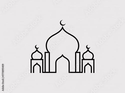 Elegant Islamic mosque silhouette with crescent moon, symbolizing faith, culture, and spiritual serenity for diverse design needs