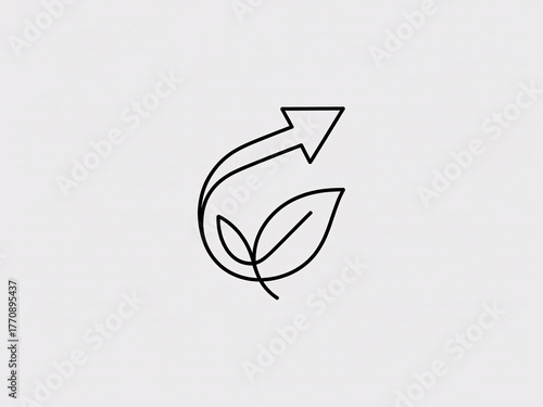 Sustainable growth icon with upward arrow and leaf symbolizing environmental progress and positive development in business