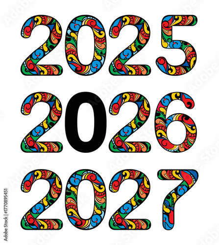 Black and red New Year 2025, 2026, 2027 decorative design