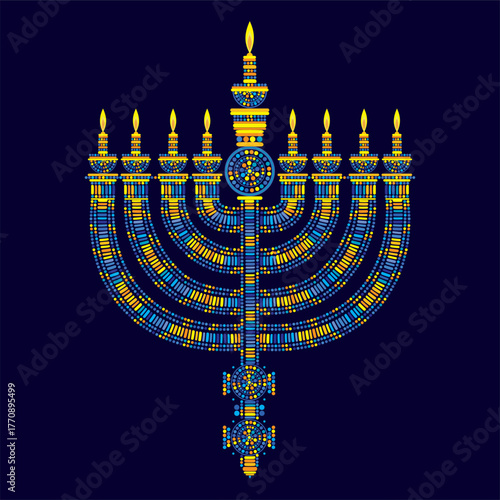 Happy Hanukkah lettering greeting card. Festive poster
