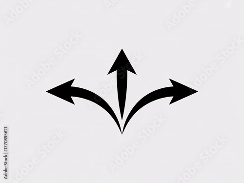 Dynamic black arrows diverging from a central point symbolize choice, direction, and strategic pathways for business growth and decision making