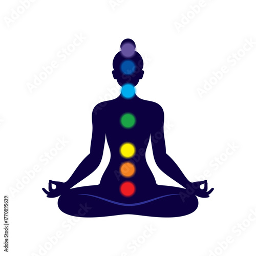 Silhouette of a girl doing yoga with flowers on white background. Meditation silhouette, Yoga icon template color editable. Yoga symbol vector sign. Greeting card.