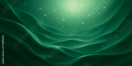 Abstract green wave design with a soft, flowing texture and light, smooth satin backdrop