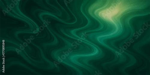 Abstract green and blue satin texture with soft, flowing waves for a liquid silk design pattern background