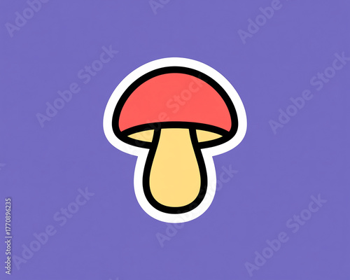Whimsical red and yellow mushroom illustration on a vibrant purple background, perfect for playful designs and whimsical projects.