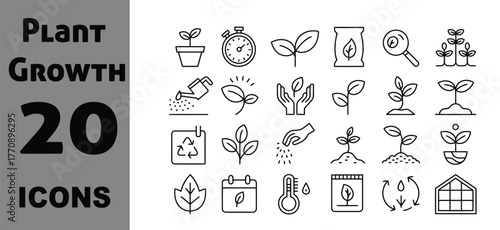 Plant growth icons seedling sprouts watering care greenhouse germination development vector