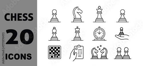 Chess icons set game strategy intellectual board game pieces vector