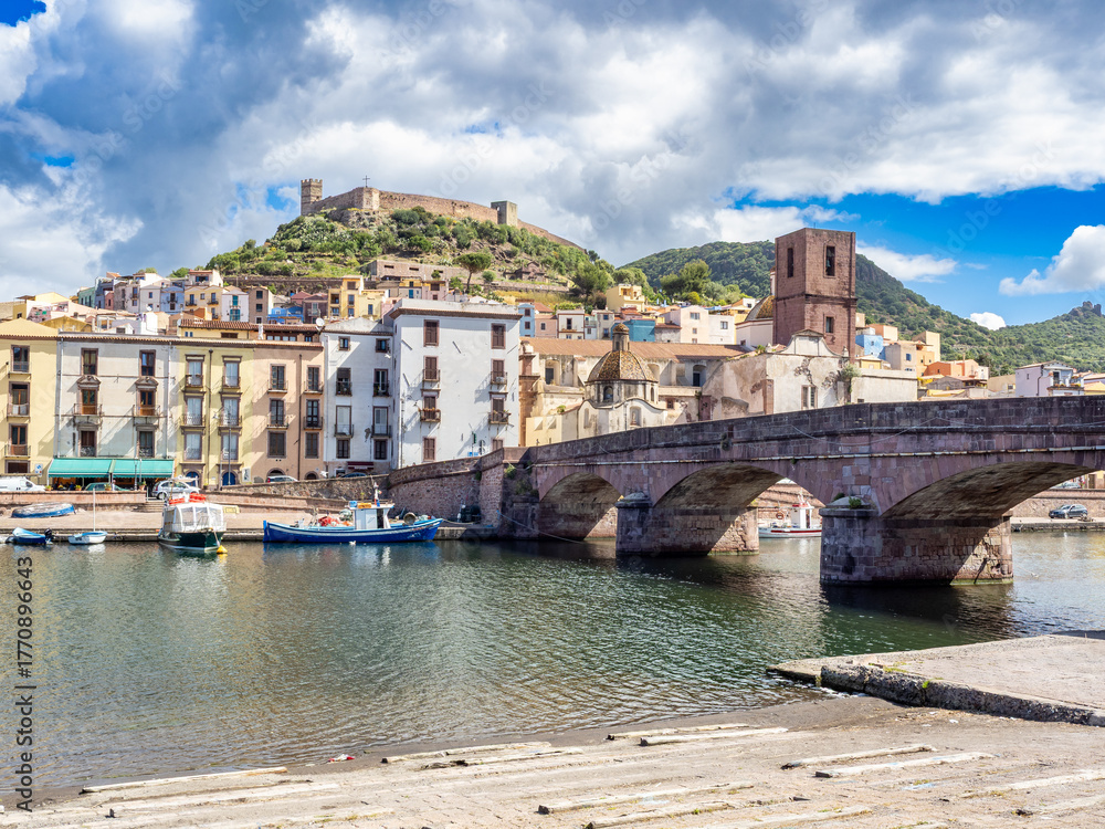 Fototapeta premium Ponte Vechio and castle in Bosa, Sardinia