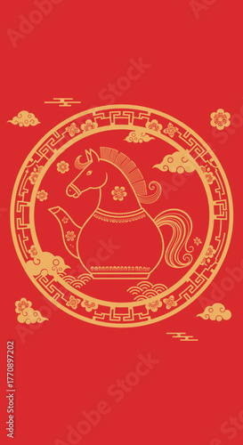 Traditional red and gold horse vector for Chinese New Year 2026
