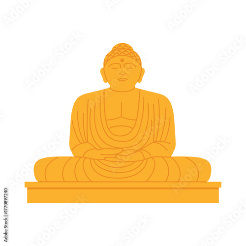 Golden Buddha statue in meditation pose isolated on white background for India culture concepts vector illustration
