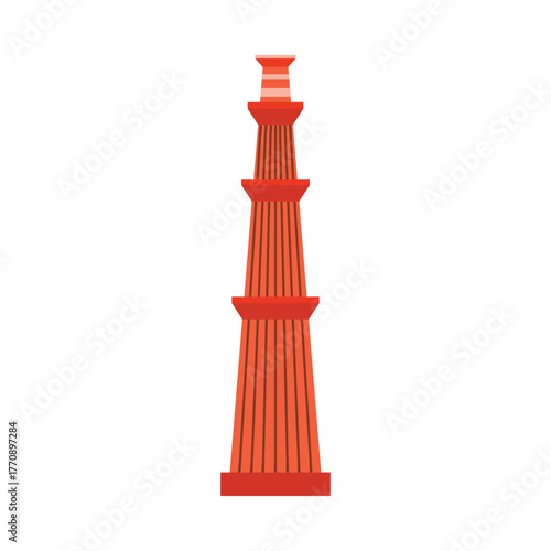 Iconic Qutub Minar isolated on white background, perfect for India travel and heritage themes vector illustration