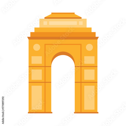 Famous India Gate landmark in New Delhi depicted as a simple isolated vector illustration