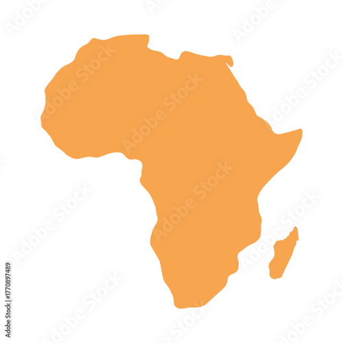 Minimal flat silhouette of Africa continent on white background, perfect for educational or travel use, isolated vector illustration