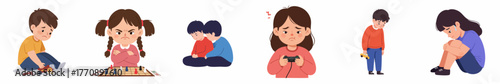 Cartoon Style Flat Illustration of Emotional Children and Feelings Character Set