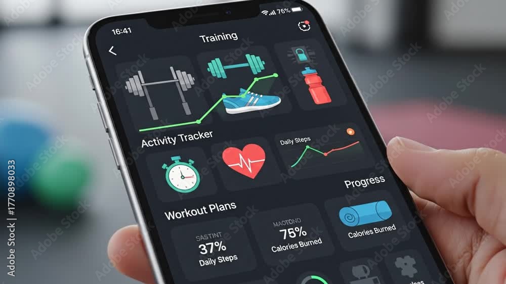 Fitness App Interface on Smartphone Tracking Workout Progress and ...