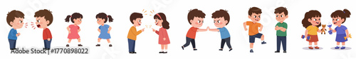 Cartoon Style Diverse Children Conflict Resolution and Behavior Set Illustration