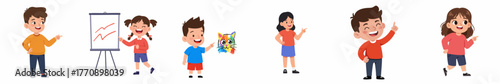 Colorful Cartoon Style School Kids Various Poses and Expressions Character Design