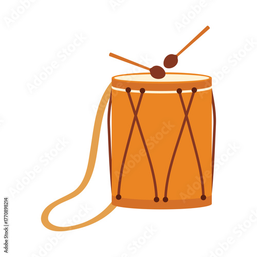 Isolated Argentine folk drum with drumsticks on white background for music and culture vector illustration
