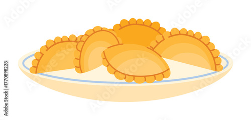 Traditional Argentinian empanadas served on a plate, delicious food concept, isolated vector illustration
