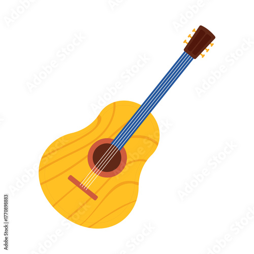 Colorful isolated Brazilian acoustic guitar on white background for music and culture concepts vector illustration