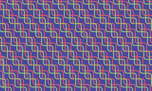 Neon abstract line pattern. Psychedelic geometric vector seamless ornament for textile, fabric, interior, ceramic, wallpaper, paper decoration, cover