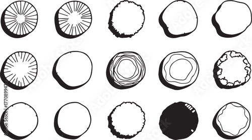 CAD Drawings. Set of Tree Top View Outline Symbols in Minimal Vector Style for Landscape Architecture, Urban Planning, and Garden Design