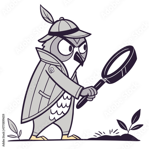 Wise Owl Detective Investigating Clues with Magnifying Glass