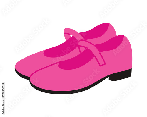 Bright pink women Mary Jane shoes on a white isolated background for fashion and style vector illustration
