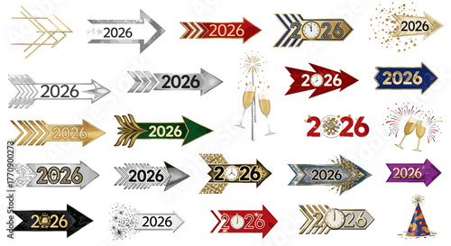 Collection of 2026 year arrows in various styles