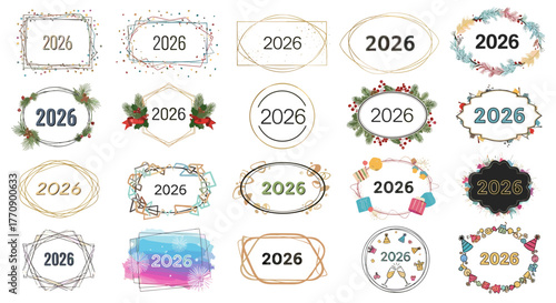Collection of decorative frames and borders with the year 2026