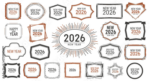 Collection of decorative frames and labels with the year 2026