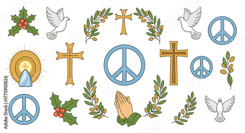 Collection of religious and peace symbols