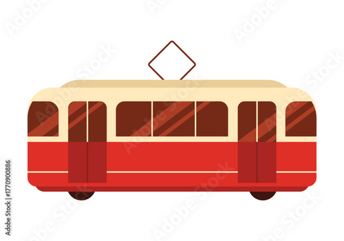 Classic red Turkish tram in flat style isolated for transport and travel concepts vector illustration