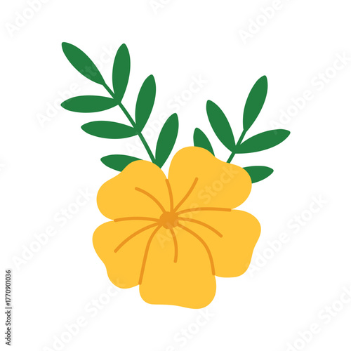 Simple isolated yellow flower with green leaves, inspired by UAE national floral themes vector illustration