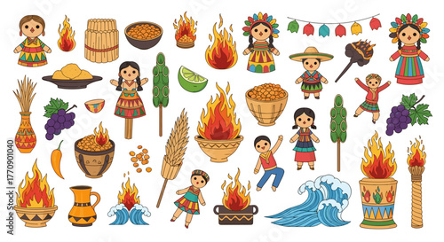 Collection of mexican cultural elements and symbols