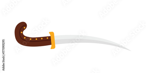 Isolated traditional UAE curved dagger with brown handle and silver blade on white background vector illustration