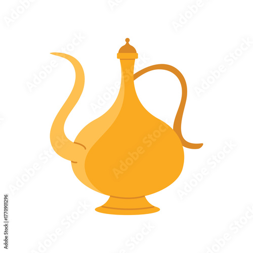 Golden Arabic dallah coffee pot isolated on white background, symbolizing UAE culture vector illustration