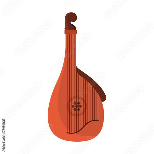 Ukrainian bandura string instrument isolated on white background for folk music concept vector illustration