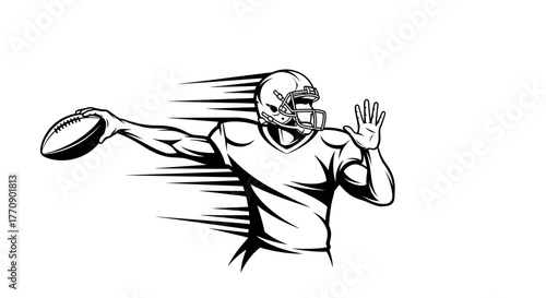 Dynamic illustration of a football player in mid-throw with motion blur effect.