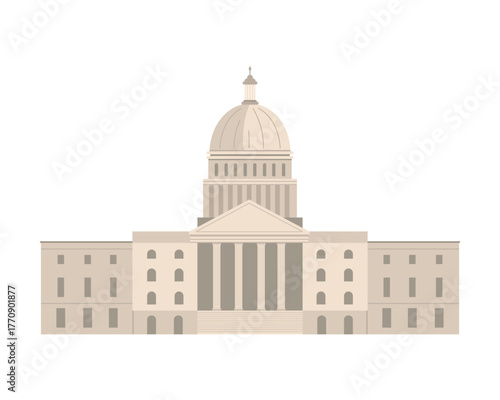 Minimalist isolated United States Capitol building on white background for government and history concepts vector illustration