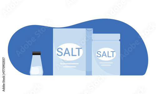 Various isolated salt containers and packaging on a white background for food and kitchen concepts vector illustration