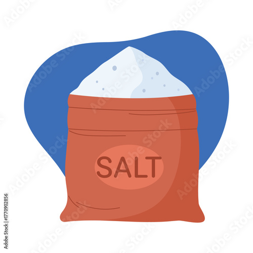 Large brown bag filled with white salt, isolated on white background, perfect for food packaging vector illustration