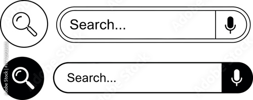 Two stylized search bar icons with magnifying glass symbols and text input fields on a white background