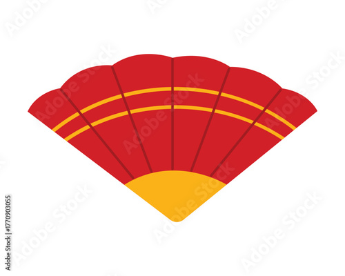 Traditional Spanish red hand fan with yellow accents on a white isolated background vector illustration