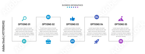 Progress bar featuring 5 arrow-shaped elements, symbolizing the five stages of business strategy and progression. Clean timeline infographic design template. Vector for mobile presentation.