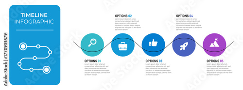 Progress bar featuring 5 arrow-shaped elements, symbolizing the five stages of business strategy and progression. Clean timeline infographic design template. Vector for mobile presentation.