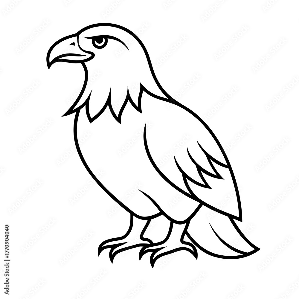 Fototapeta premium Stylized black outline of a majestic eagle standing proud isolated on white background