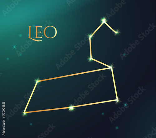 Leo zodiac constellation in golden color on space background
