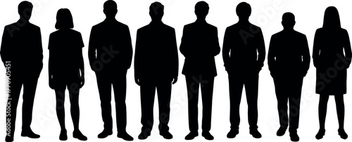 Diverse Group of People Silhouettes Standing Together in Black and White