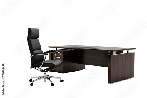 Modern executive office desk and chair with black background